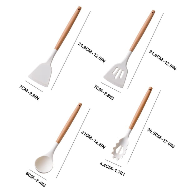 Ustensiles et accessoires de cuisine, ensemble de 14 pièces en silicone avec manches en bois