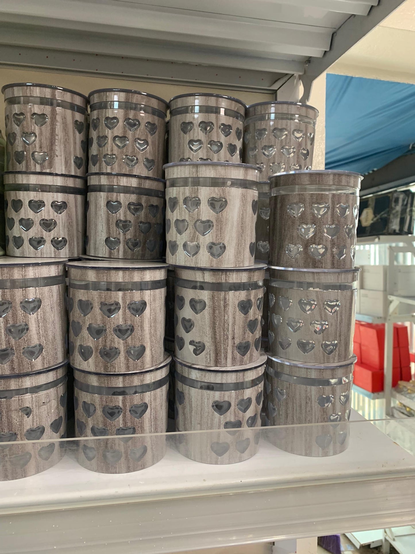 Pots de Rangement Design Cœur – Effet Bois Gris