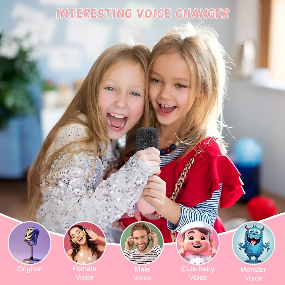 Machine de karaoké portable avec 2 microphones et lumière LED