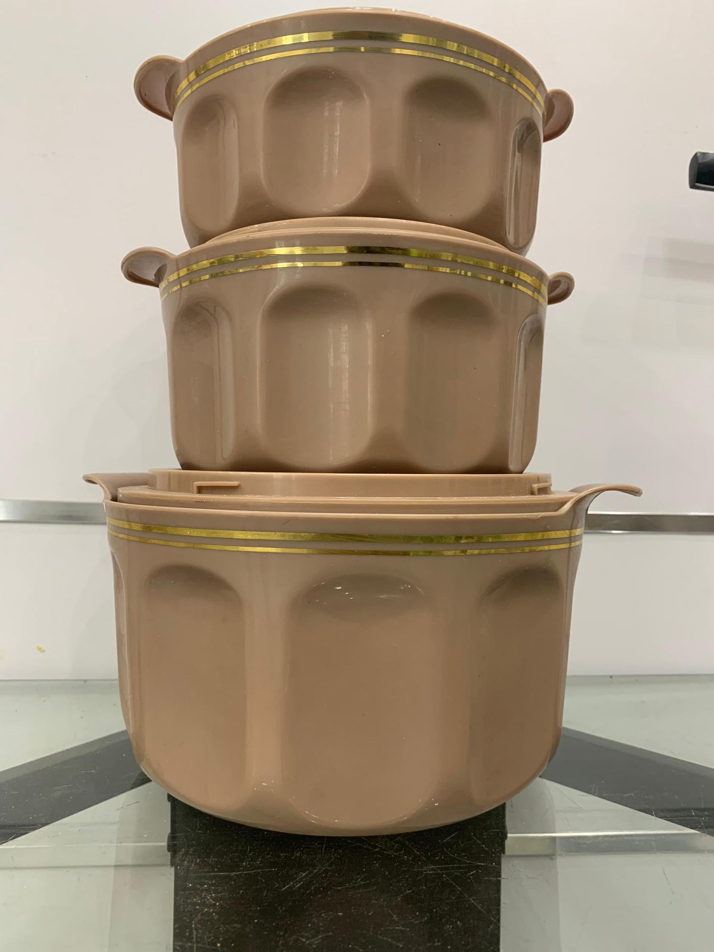 Set de Marmites Isothermes Élégantes – 3 Pièces Beige Doré