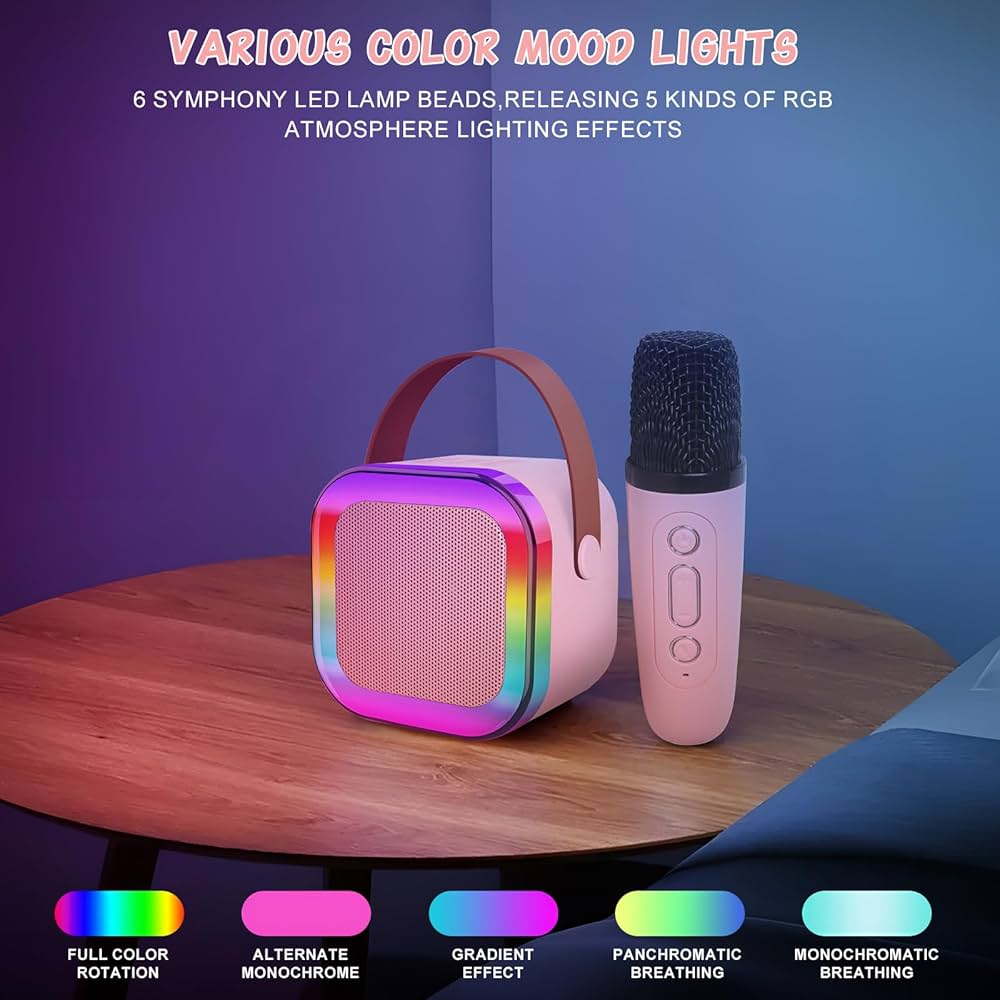 Machine de karaoké portable avec 2 microphones et lumière LED