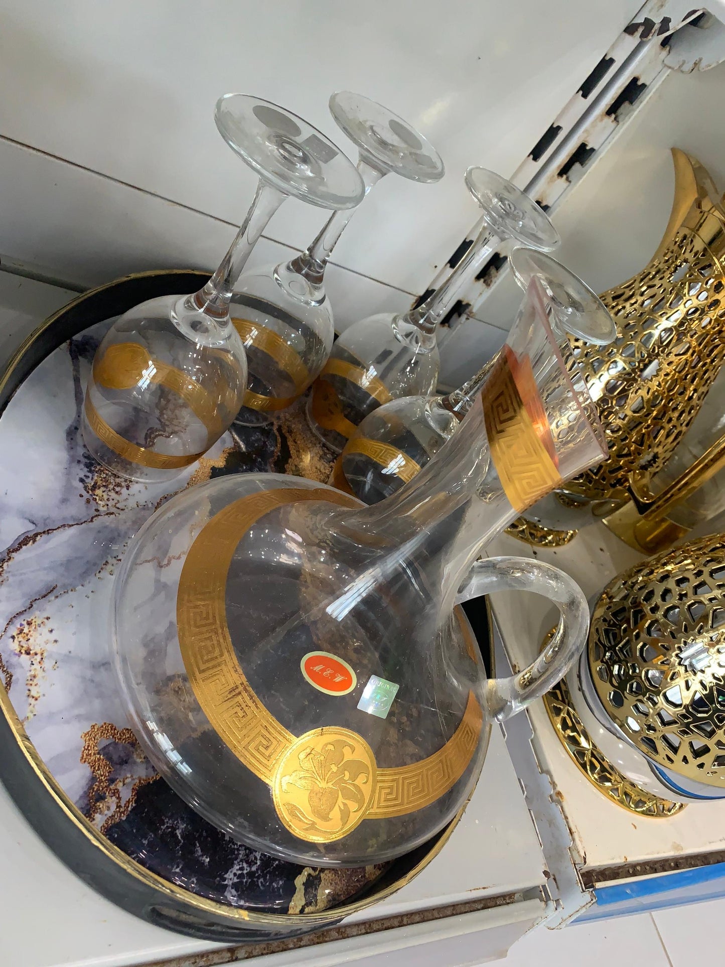 Carafe & Verres à Vin – Design Royal Doré