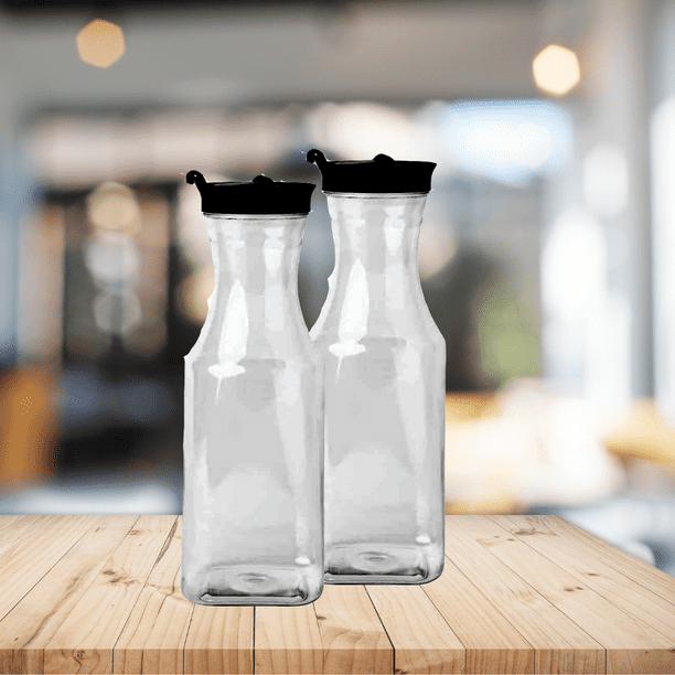Pichets à jus en plastique à fond carré avec couvercle Blanc