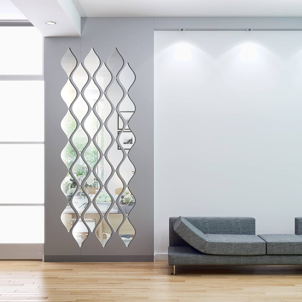 Lot de 30 stickers muraux miroir décoratifs en acrylique 3D en forme de goutte
