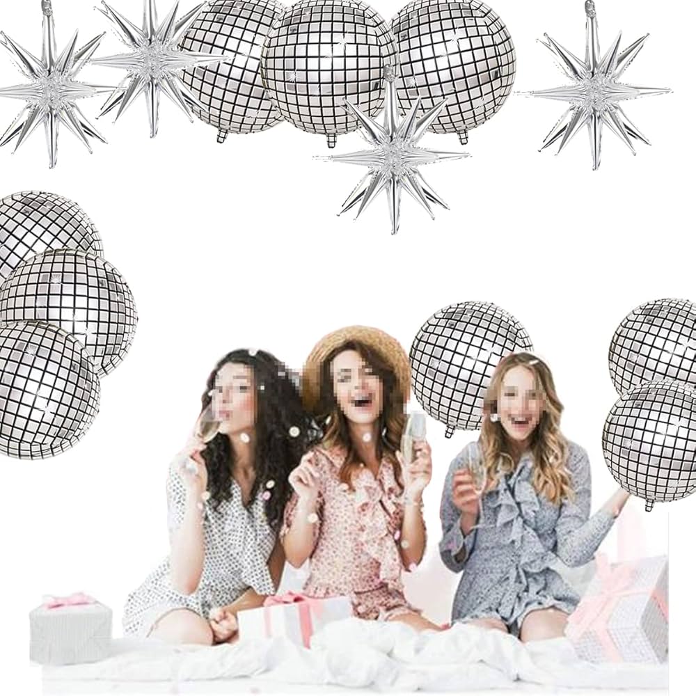 Lot de 15 ballons boule disco, énormes ballons étoiles argentés en aluminium