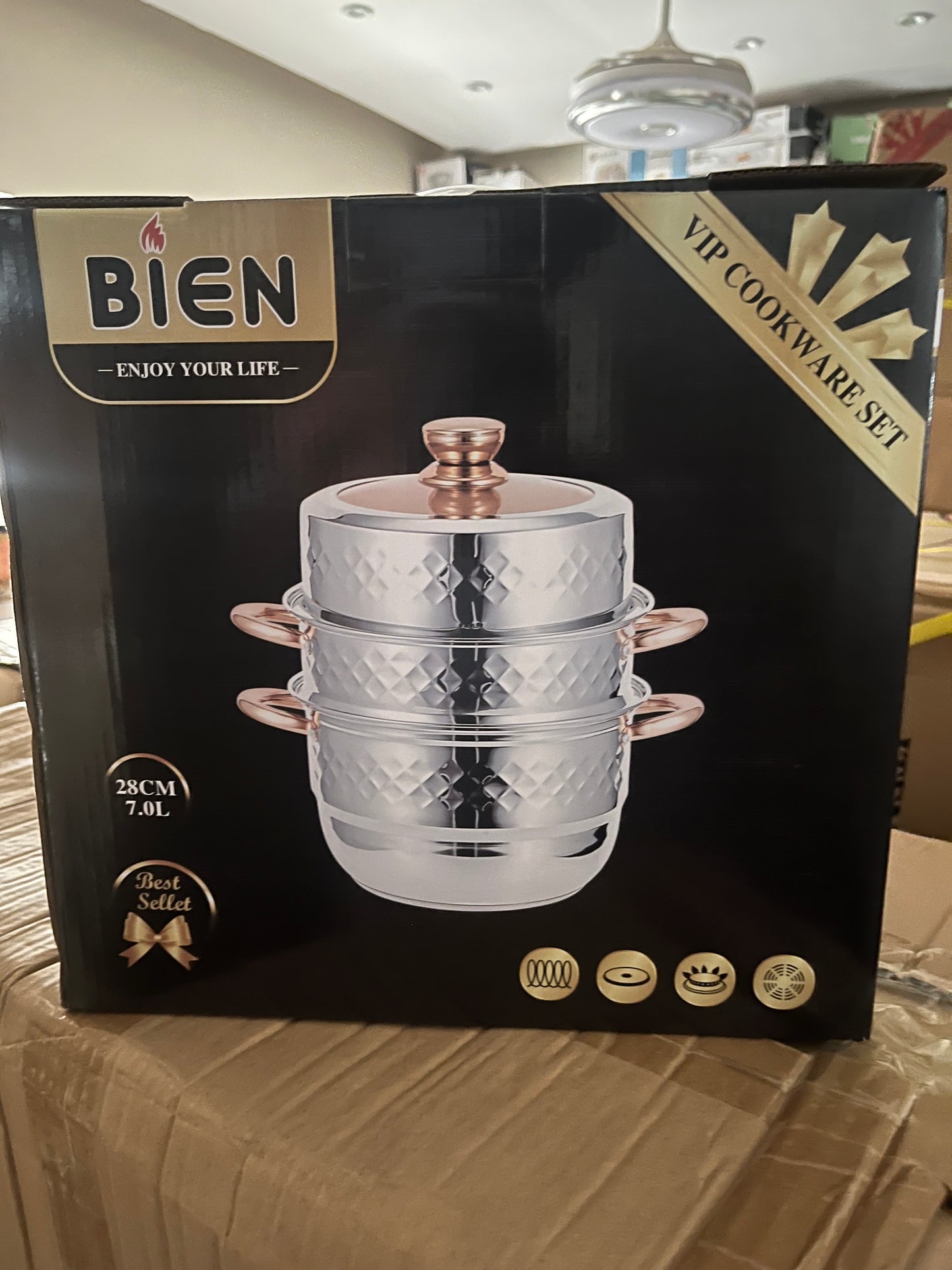 Couscoussier BIEN Inox 28 cm – 7 L | Design Luxe avec Finition Diamantée