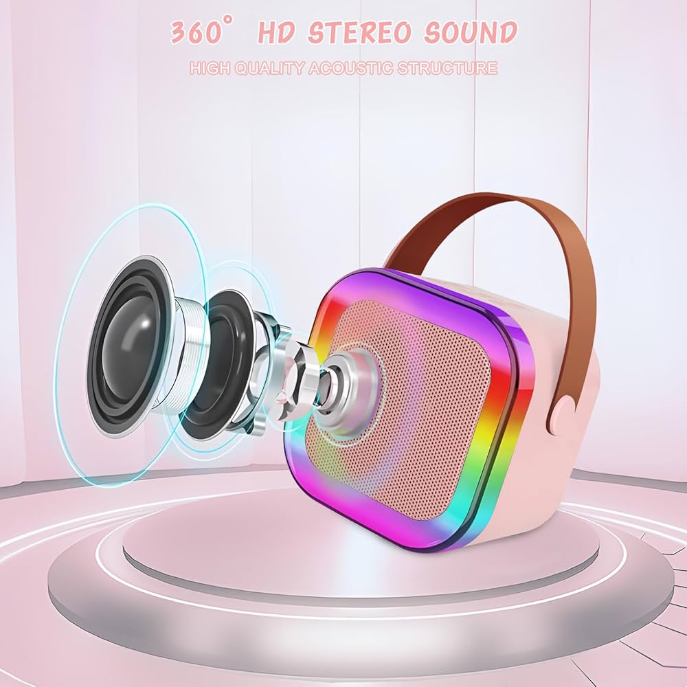 Machine de karaoké portable avec 2 microphones et lumière LED