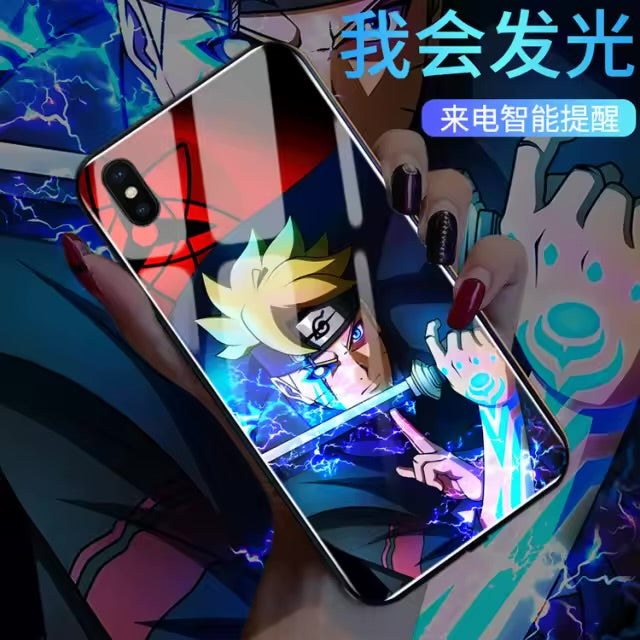 Coque de téléphone Naruto avec flash LED pour iPhone 13, 14, 15 Pro Max
