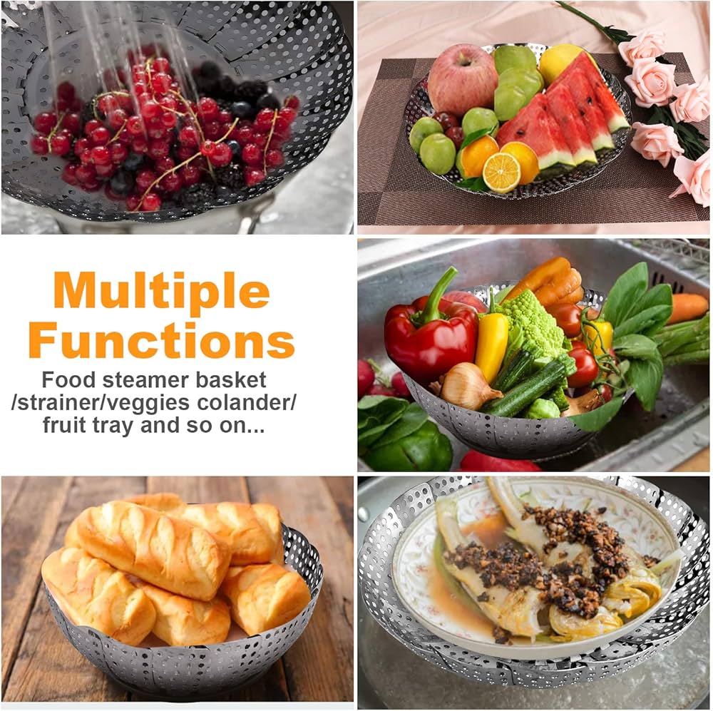 Panier vapeur en acier inoxydable, pliable et extensible