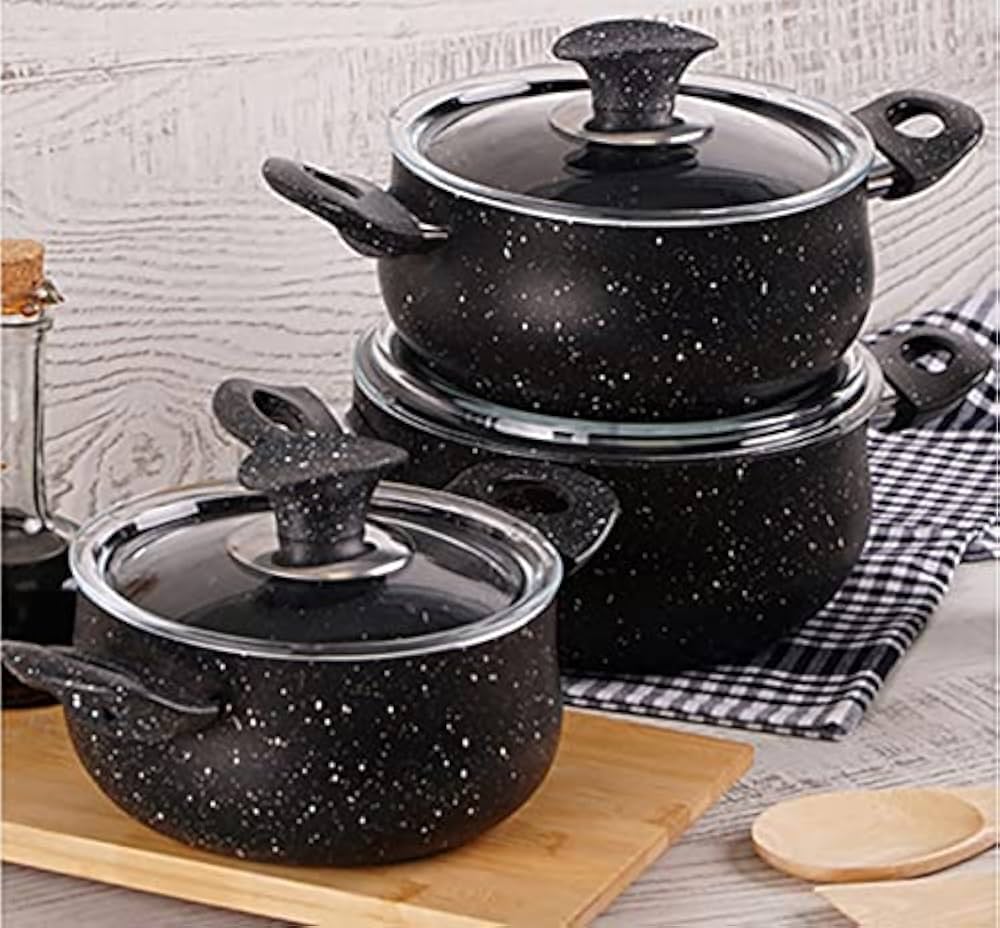 3 Casseroles Granitées avec Couvercles