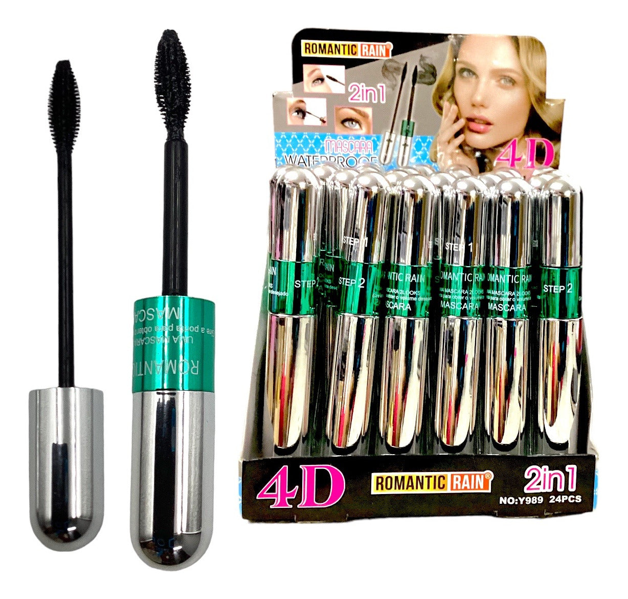 Mascara allongeant waterproof 2 en 1, noir, lot de 6