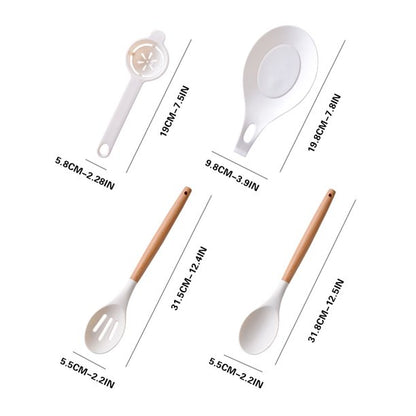 Ustensiles et accessoires de cuisine, ensemble de 14 pièces en silicone avec manches en bois