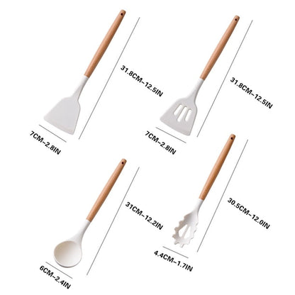 Ustensiles et accessoires de cuisine, ensemble de 14 pièces en silicone avec manches en bois