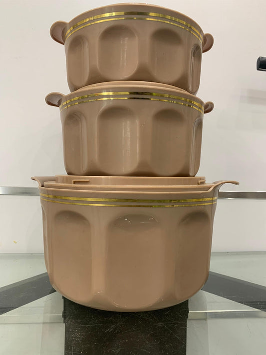 Set de Marmites Isothermes Élégantes – 3 Pièces Beige Doré