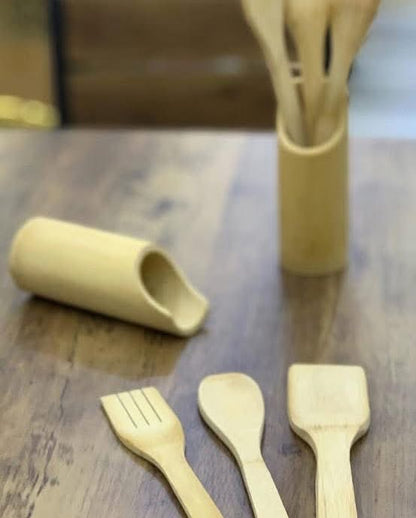 Set de 3 Ustensiles en Bambou avec Support