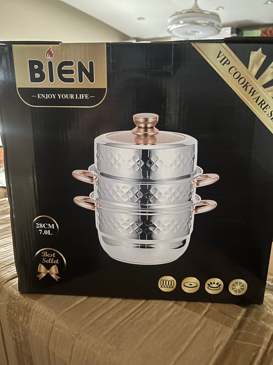 Couscoussier BIEN Inox 28 cm – 7 L | Design Luxe avec Finition Diamantée