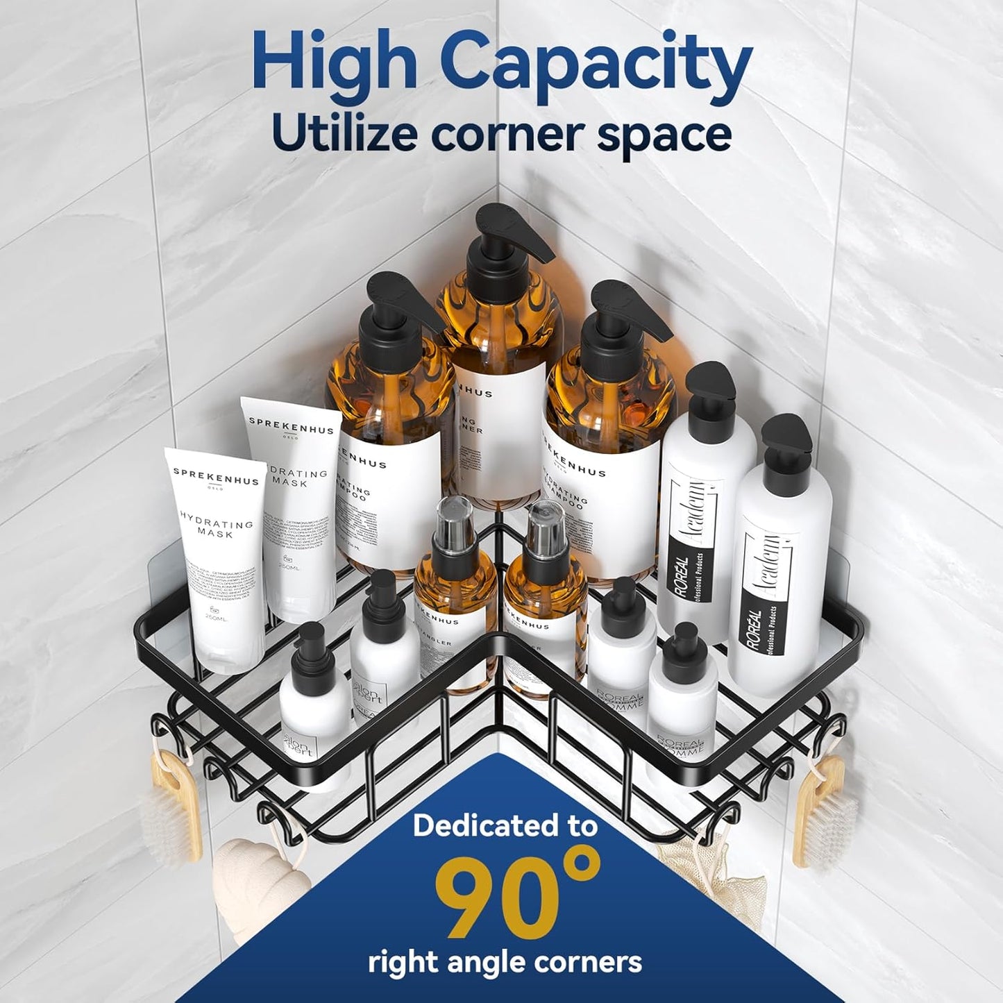 Étagère d'angle adhésive pour douche, avec porte-savon