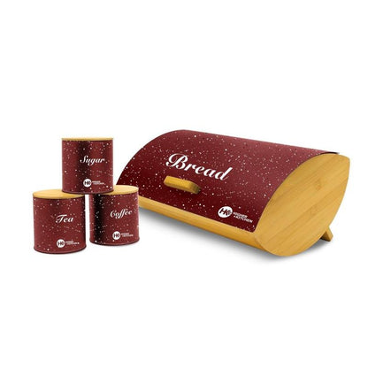 Ensemble de Rangement de Cuisine – Boîte à Pain + 3 Pots (Sugar, Tea, Coffee)