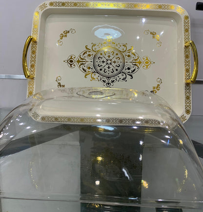 Plateau de Service Doré avec Cloche Transparente