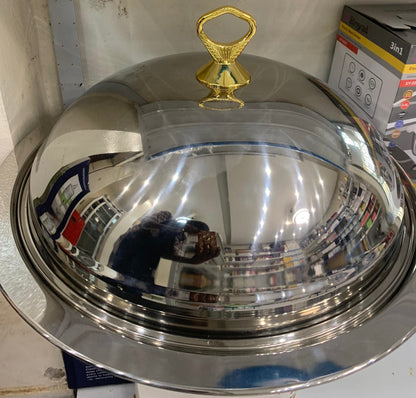 Plateau Bol Cloche en Inox – Finition Brillante & Poignée Dorée