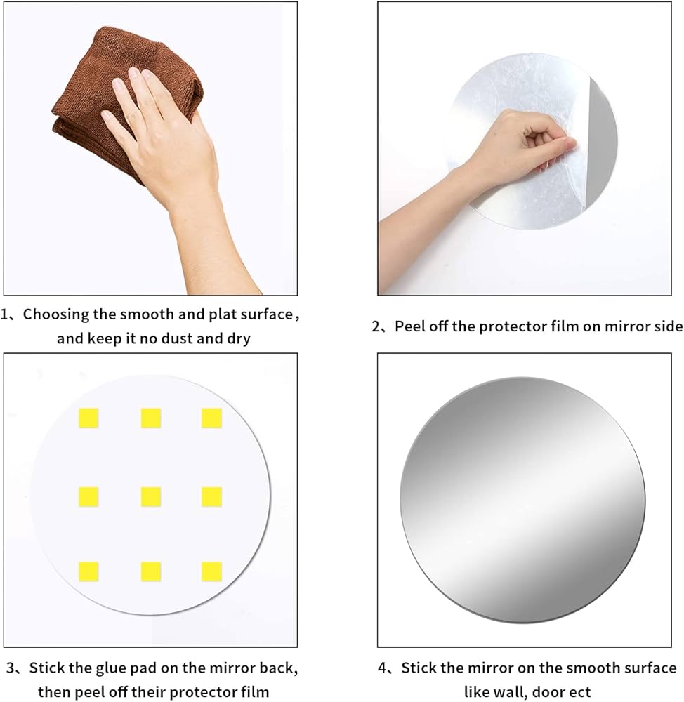 Miroir mural rond autocollant, grand miroir sans verre