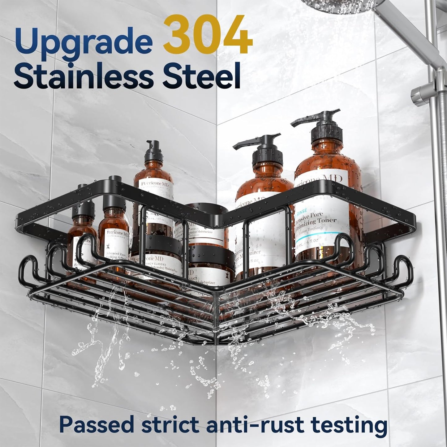 Étagère d'angle adhésive pour douche, avec porte-savon