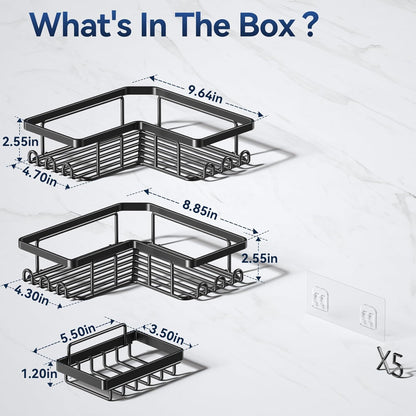 Étagère d'angle adhésive pour douche, avec porte-savon