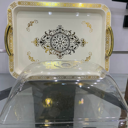 Plateau de Service Doré avec Cloche Transparente