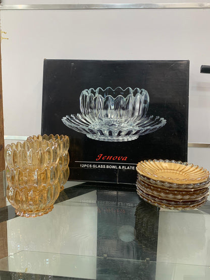 Service de Bols et Assiettes en Verre – Jenova (12 Pièces)
