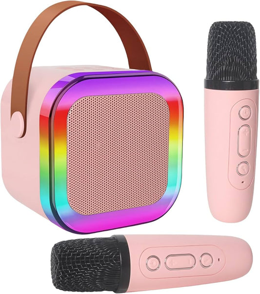 Machine de karaoké portable avec 2 microphones et lumière LED