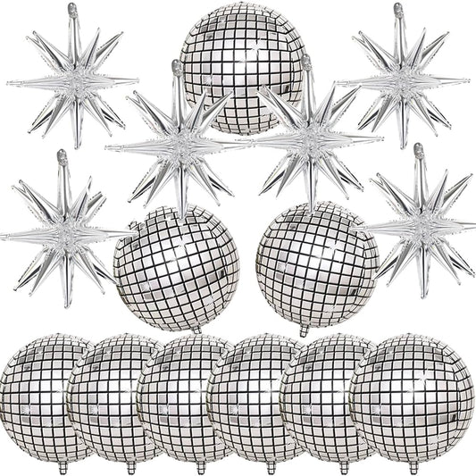 Lot de 15 ballons boule disco, énormes ballons étoiles argentés en aluminium