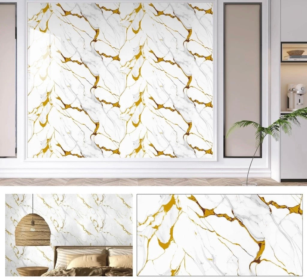 Papier Peint marbre blanc dorée 60cm x 3m