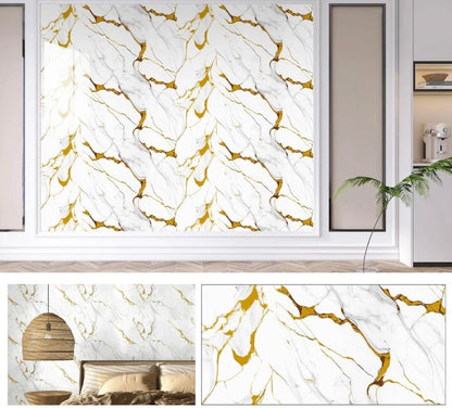 Papier Peint marbre blanc dorée 60cm x 3m