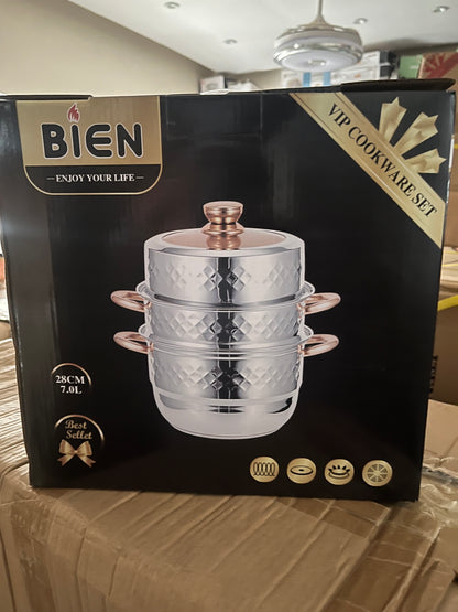 Couscoussier BIEN Inox 28 cm – 7 L | Design Luxe avec Finition Diamantée