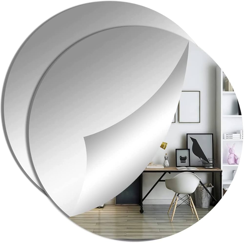Miroir mural rond autocollant, grand miroir sans verre