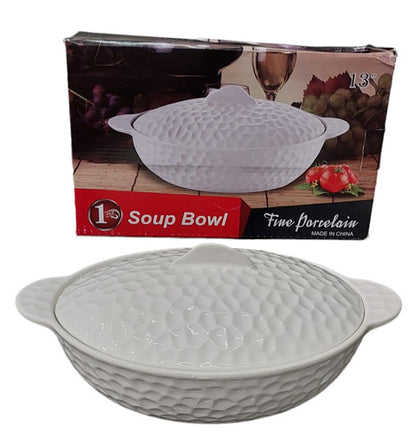 Soupière en Porcelaine Fine – 13” (Modèle Luxe Doré)