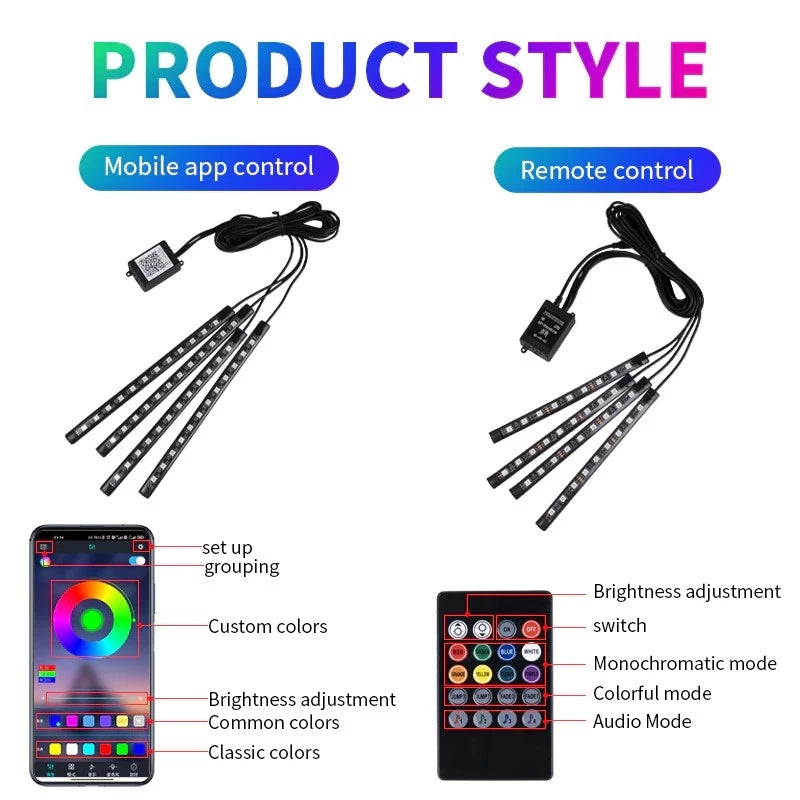 Kit LED Ambiance Voiture – Contrôle App + Télécommande