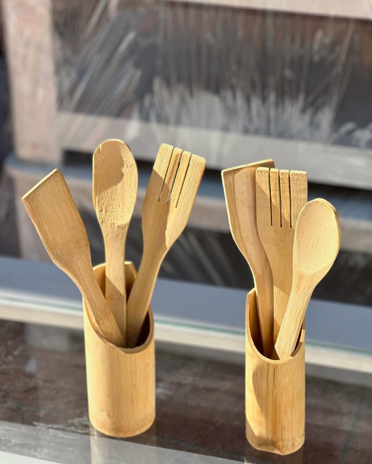 Set de 3 Ustensiles en Bambou avec Support