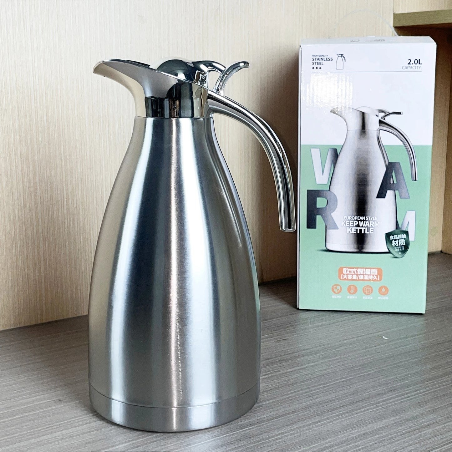 Thermos isotherme classique en acier inoxydable de 2 litres