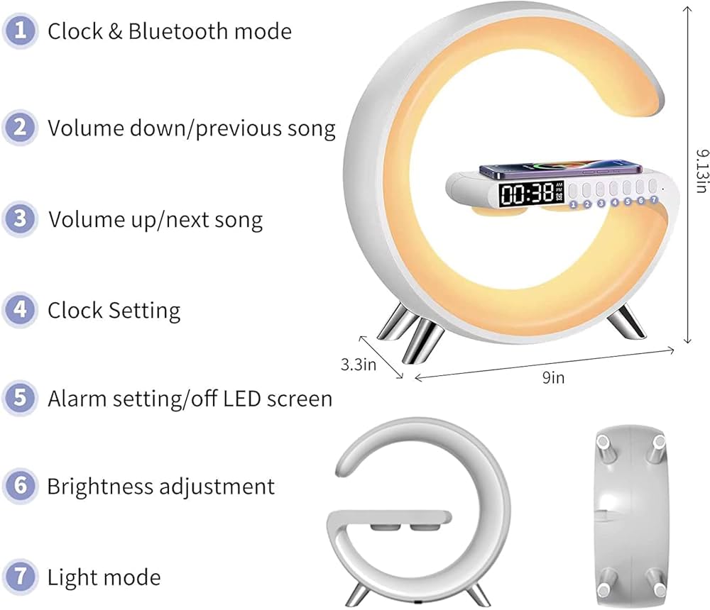 Lampe intelligente en forme de G avec chargeur sans fil