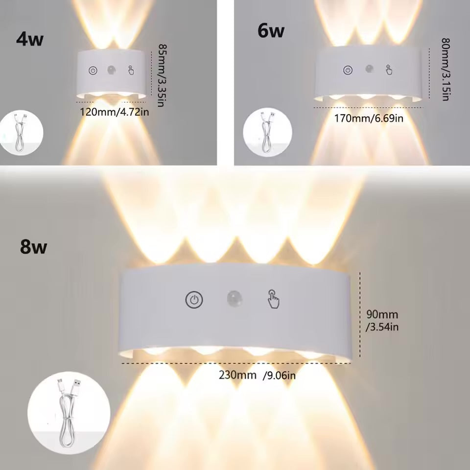Lampe murale LED rechargeable à double éclairage (haut/bas)