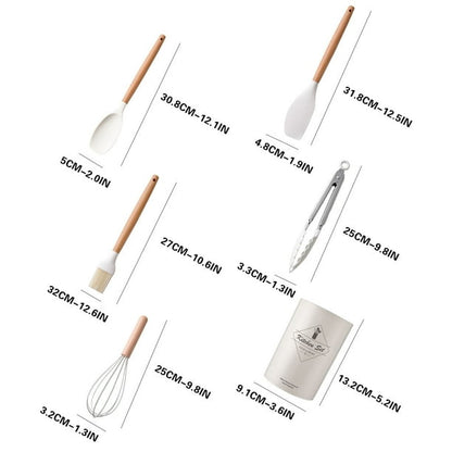 Ustensiles et accessoires de cuisine, ensemble de 14 pièces en silicone avec manches en bois