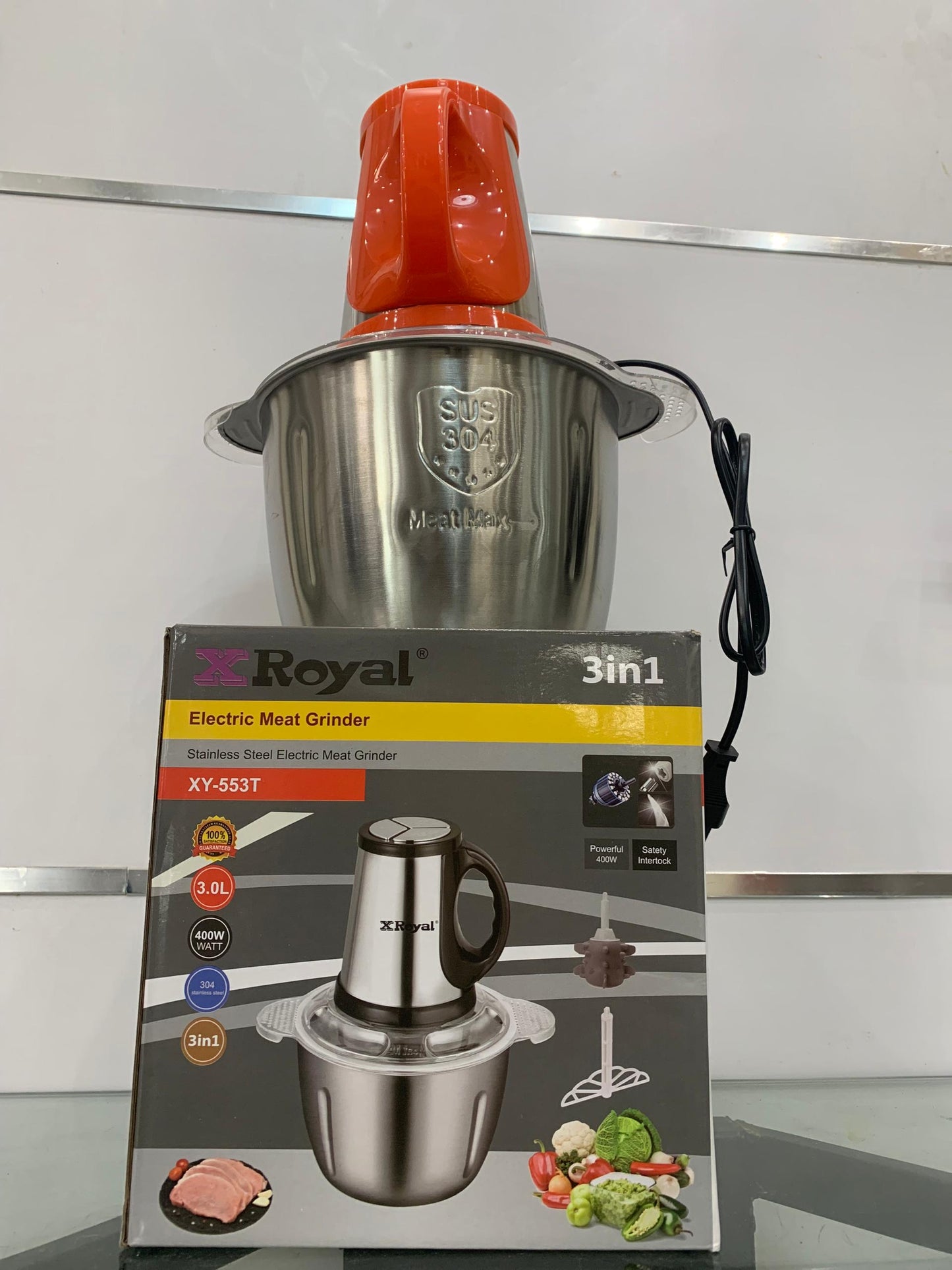 Hachoir Électrique Inox XRoyal 3 en 1 – Modèle XY-553T