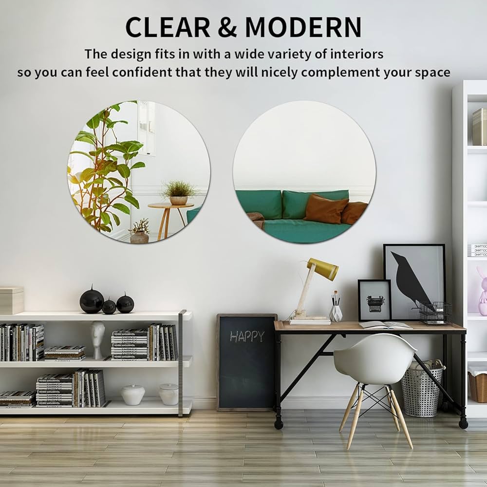 Miroir mural rond autocollant, grand miroir sans verre