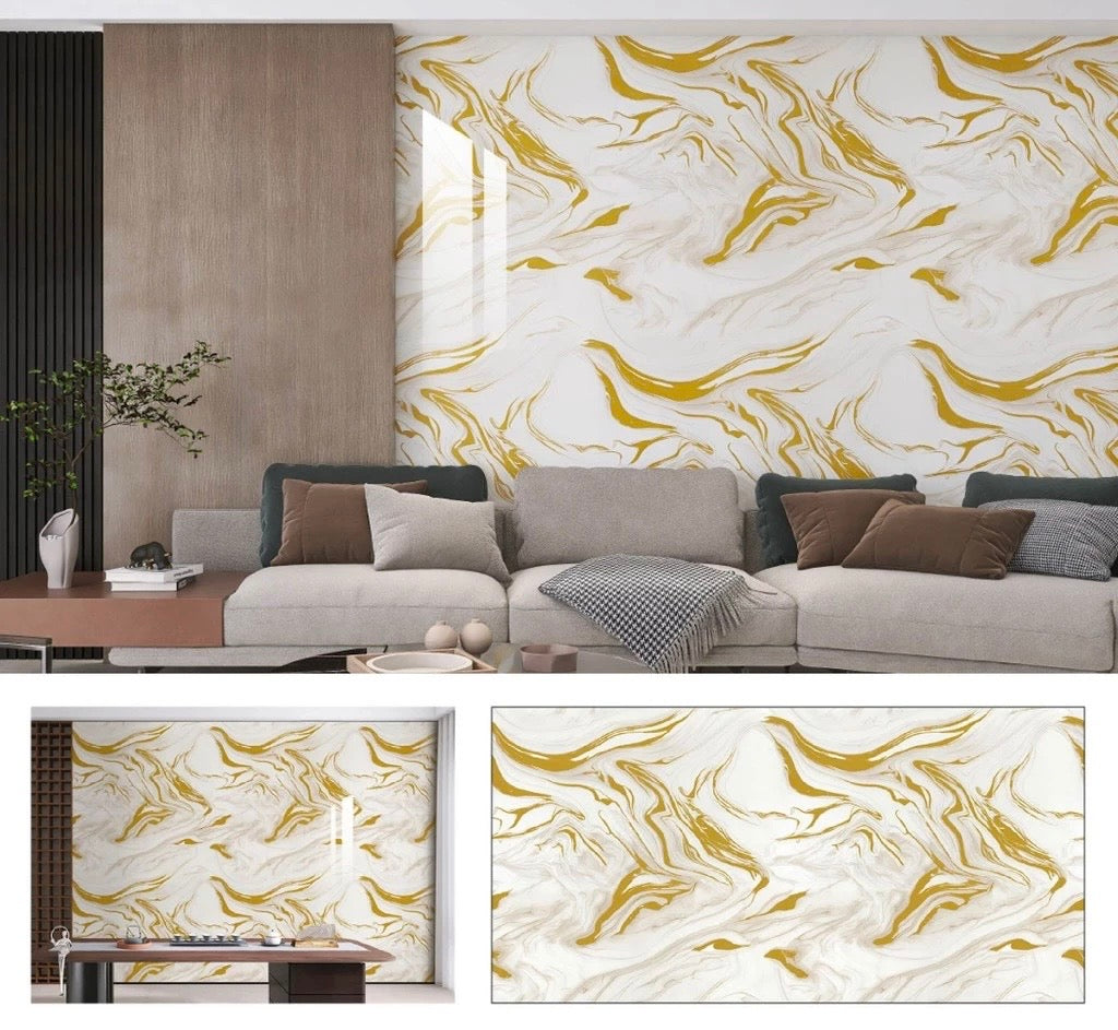 Papier Peint marbre blanc dorée 60cm x 3m