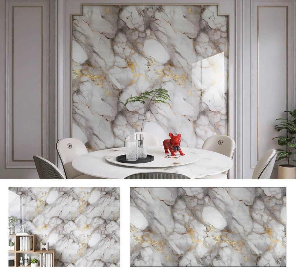 Papier Peint marbre blanc dorée 60cm x 3m