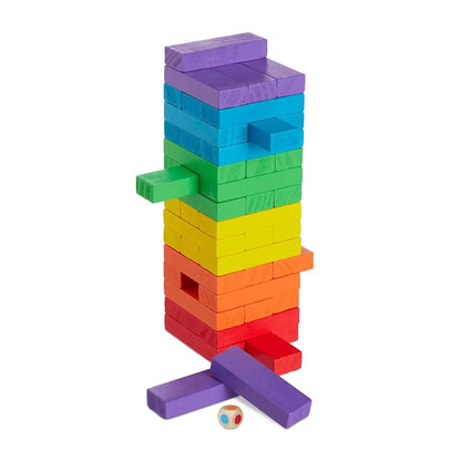 Tour de culbute en bois style Jenga avec 4 dés