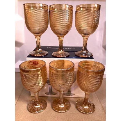 Set de 6 Verres à Pied Texturés – Ambre Doré