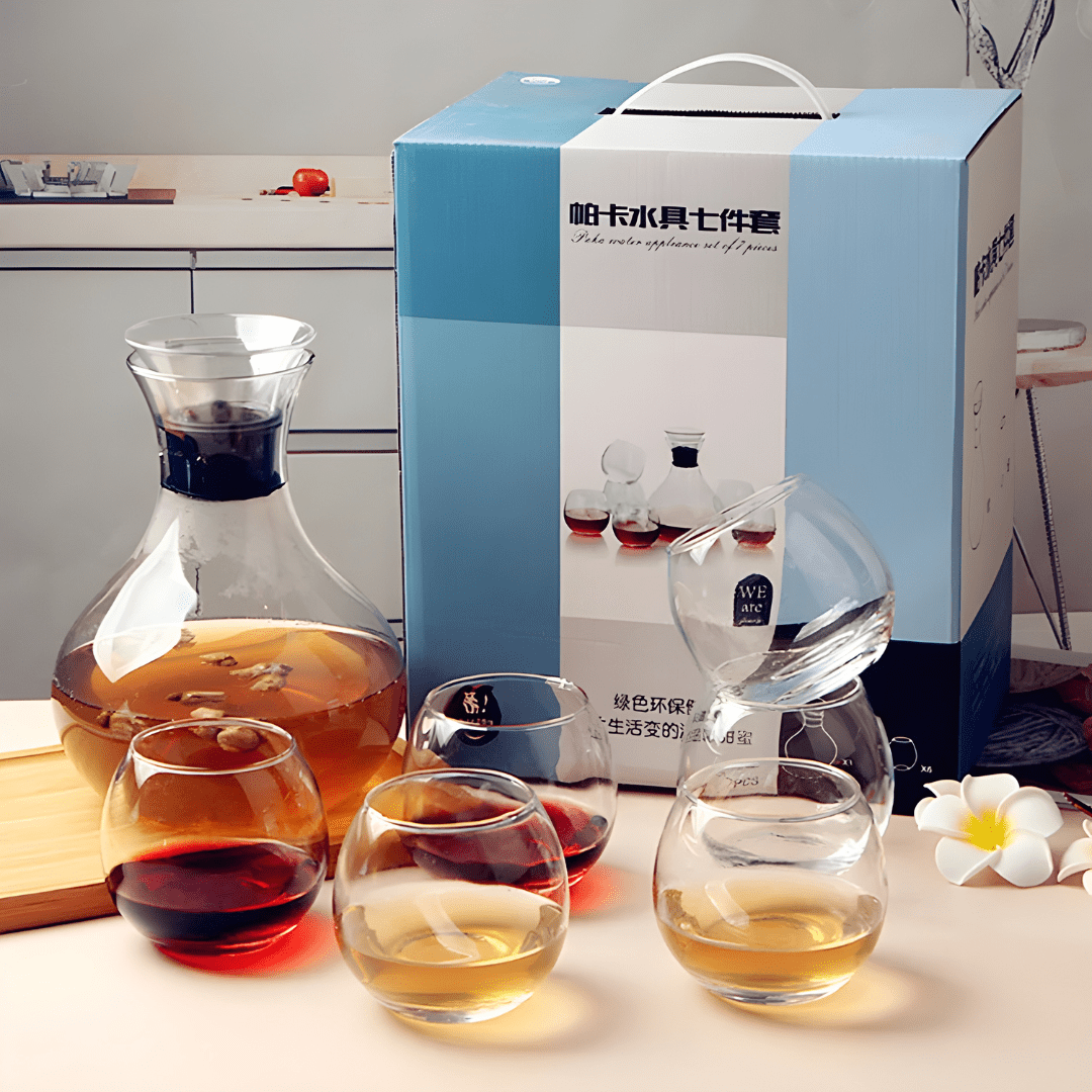 Set Carafe & 6 Verres en Verre Ambré – 7 Pièces Élégantes