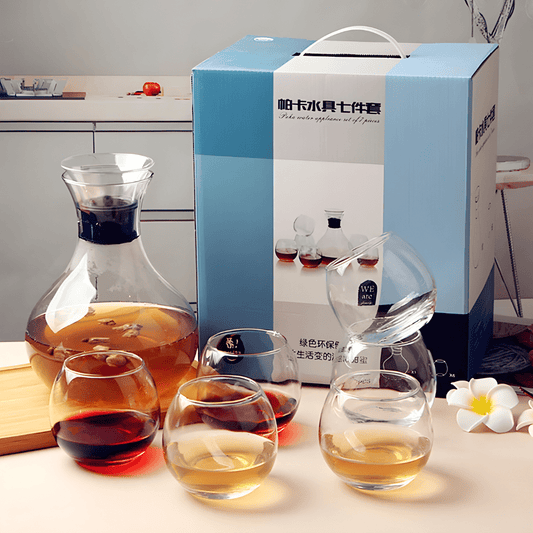 Set Carafe & 6 Verres en Verre Ambré – 7 Pièces Élégantes